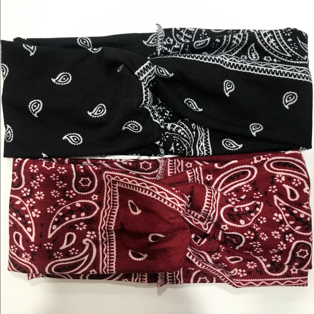 2 pack (black/red) yoga headband cotton stretch
